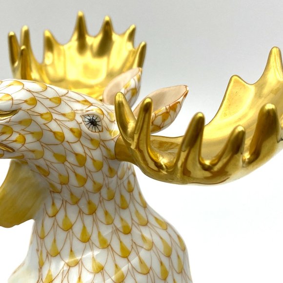 Herend Hungary Yellow golden fishnet porcelain Moose figurine 6" - Picture 6 of 8